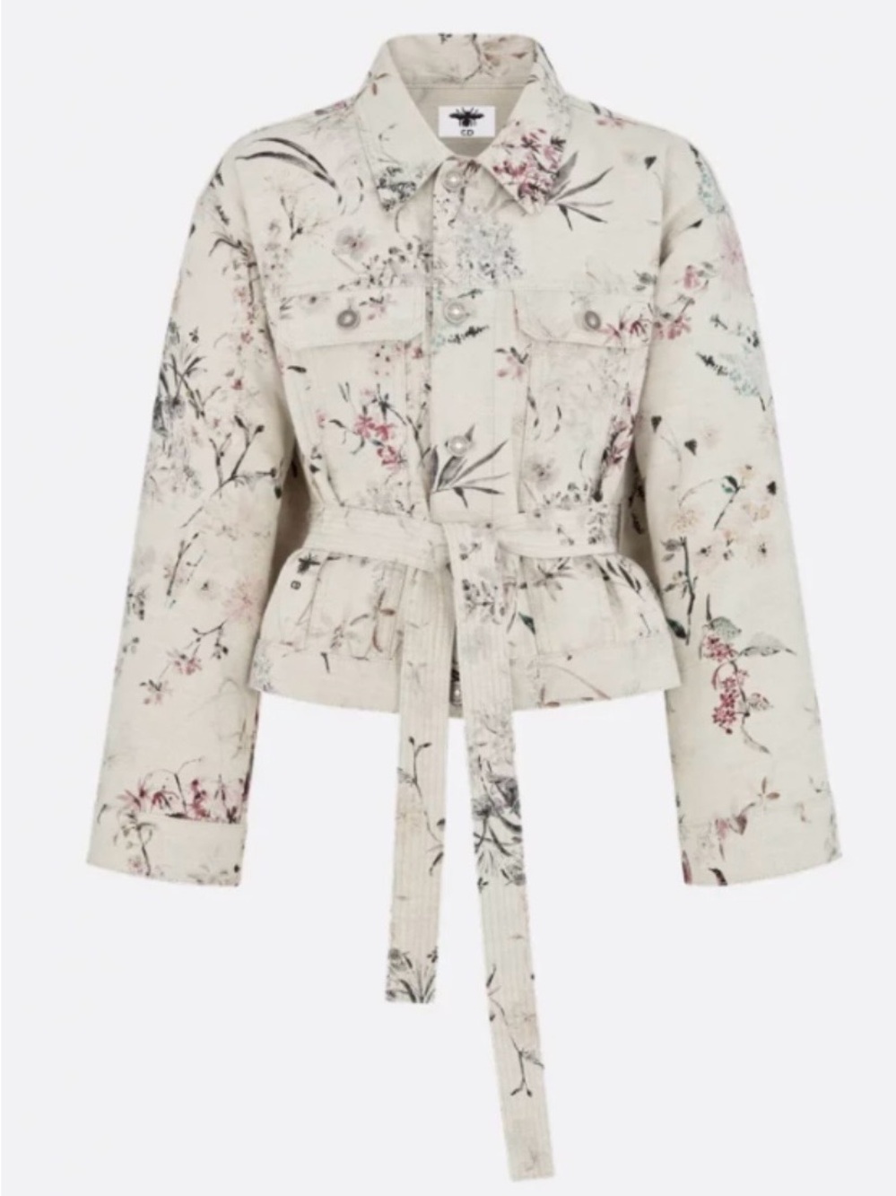 CHRISTIAN DIOR IVORY FLORAL BELTED DENIM JACKET WOMEN’S 2025 FALL Size US 6